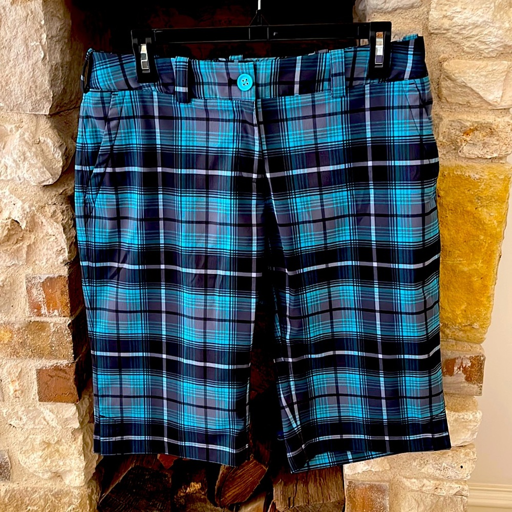 Nike Golf shorts , 12” inseam turquoise and black. Polyester and spandex